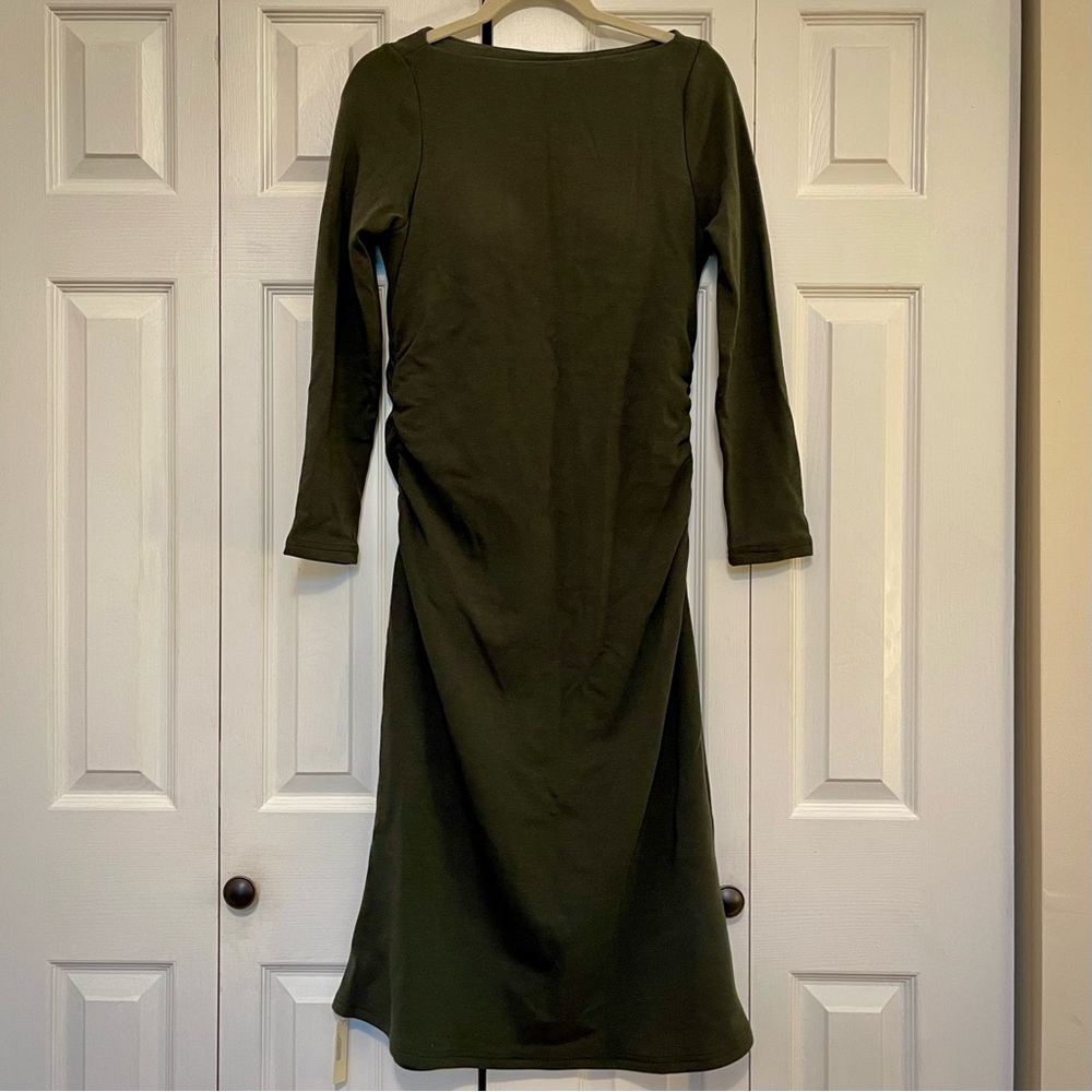 OGL Thermal Boatneck Ruched Sides Brain Midi Dress - Picture 10 of 11